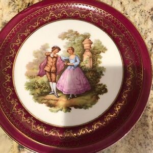 Limoges Burgundy and Gold Decorative Plate